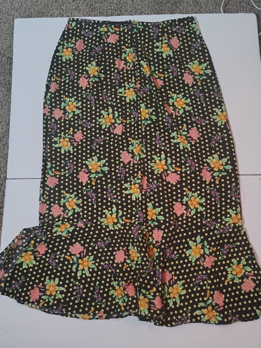 Sag Harbor Black Maxi Skirt with Pink & Green Floral Print Size 12